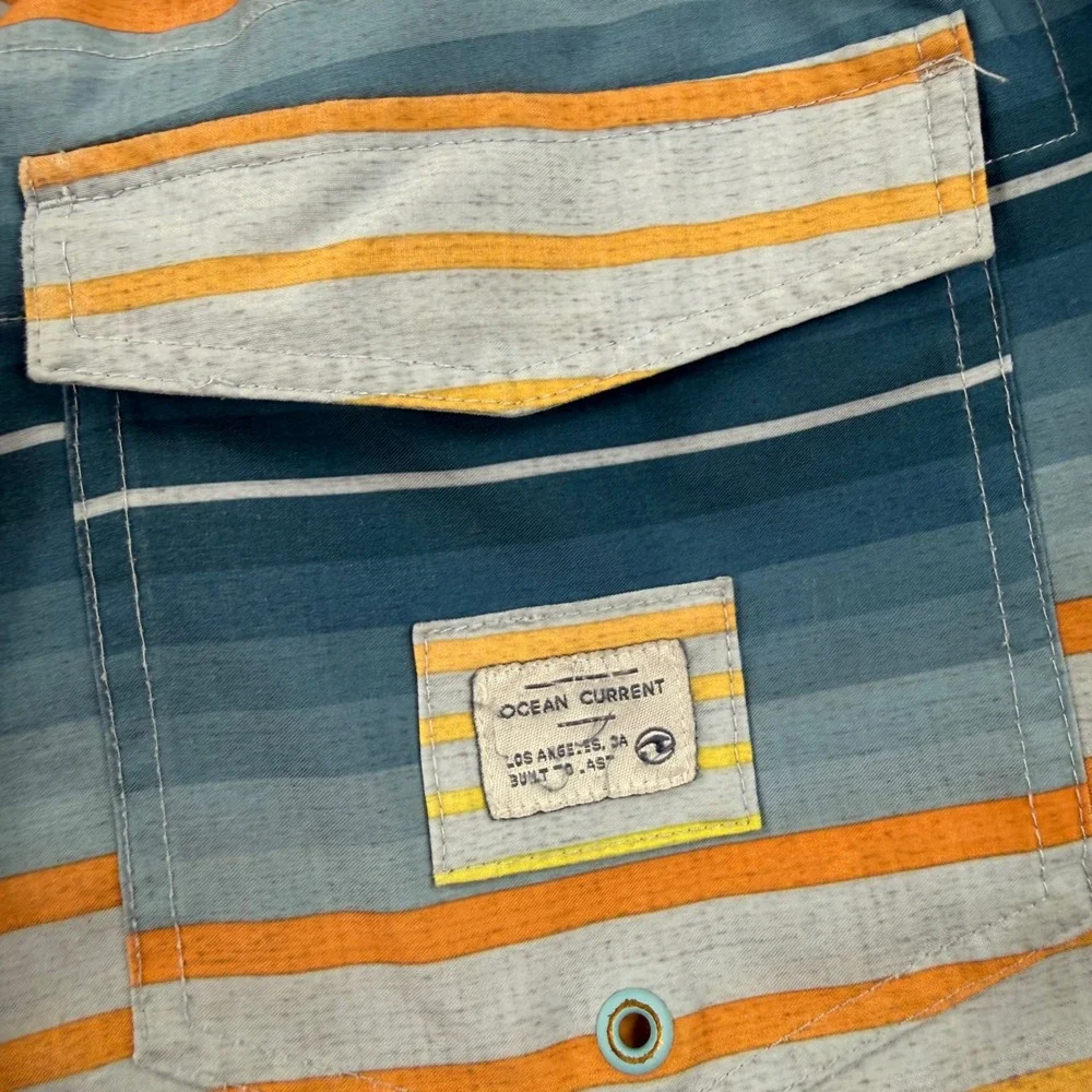 Ocean Current‎ Swim Trunks Small Blue Orange Striped Mesh Lined Men's